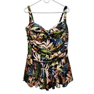 Tropical Leaf Print Womens Swim SDress Size 16 By Maxine Of Hollywood Swimsuit